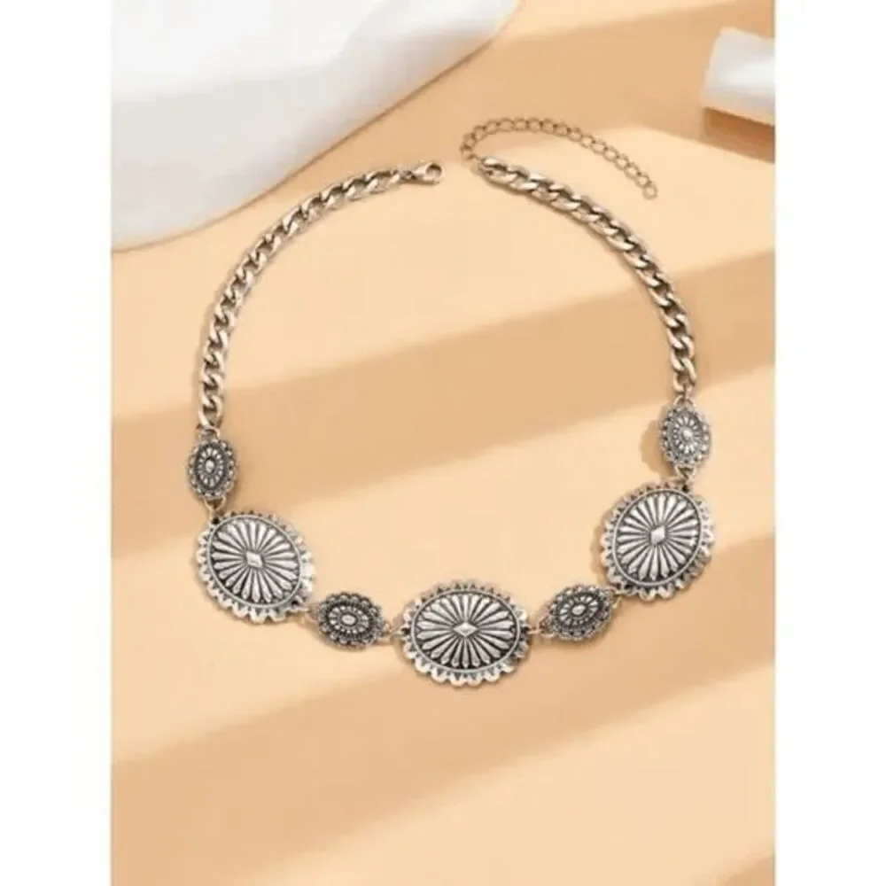 Antique Silver Concho Western Native Pendant Necklace
